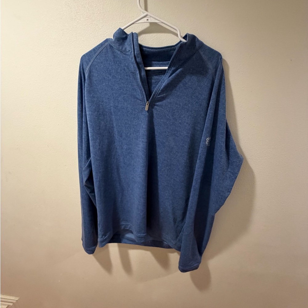Men’s Blue Quarter Zip Pullover – Embroidered Crest Logo – Size L